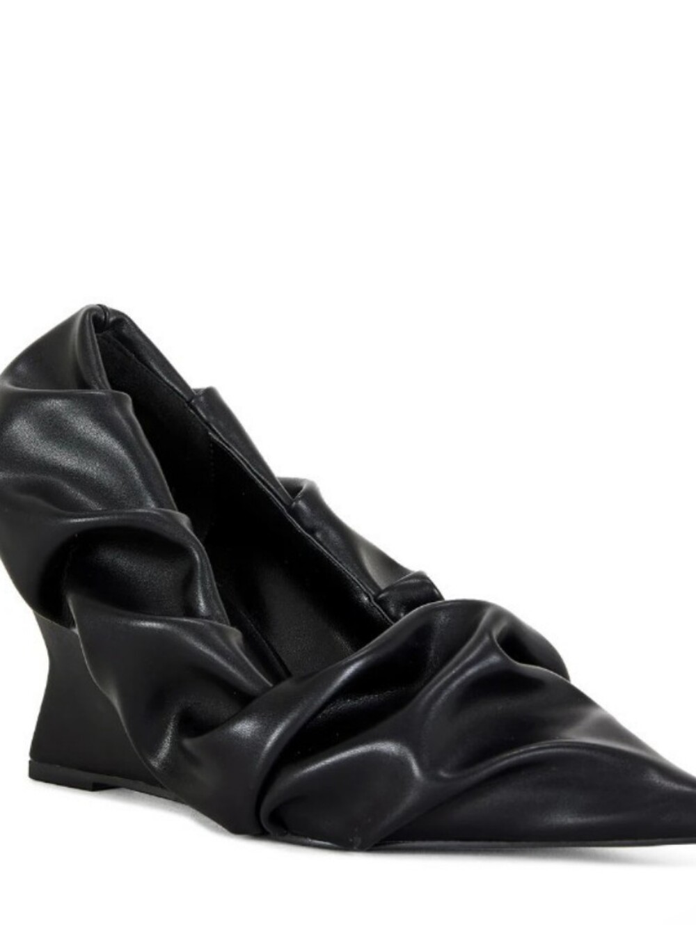 AZALEA WANG -Black Ruched Wedge Heel Pointed Toe Pump - Picture 4 of 9